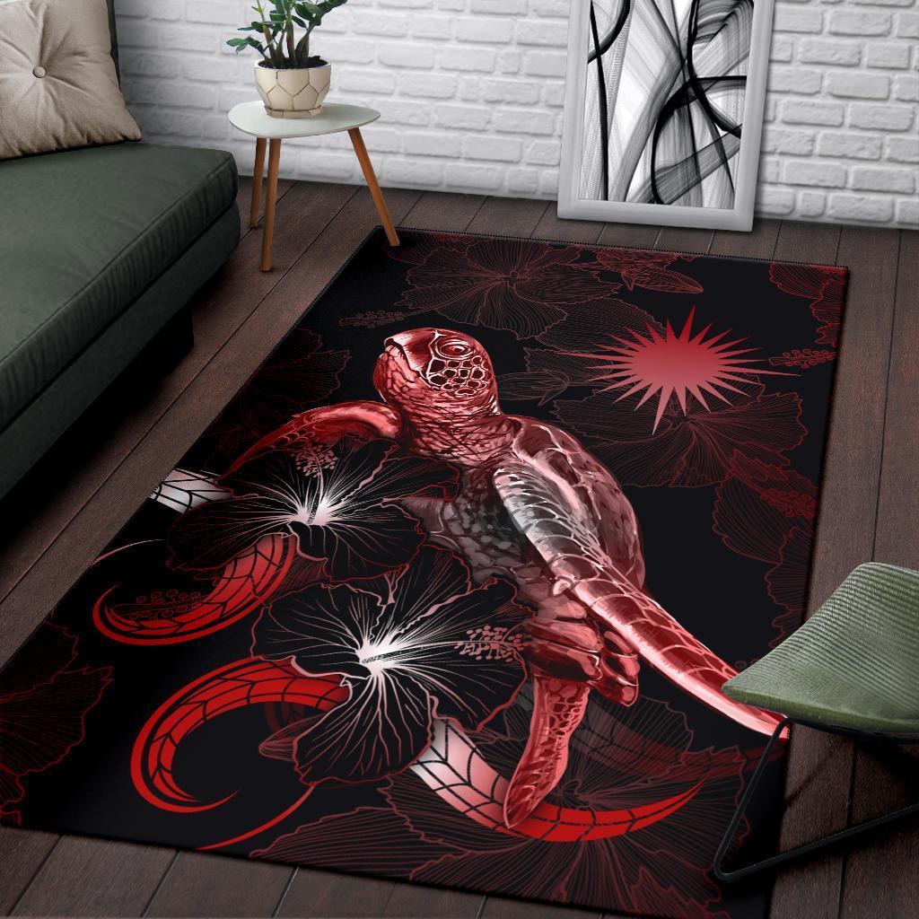 Marshall Islands Polynesian Area Rugs - Turtle With Blooming Hibiscus Red - Vibe Hoodie Shop