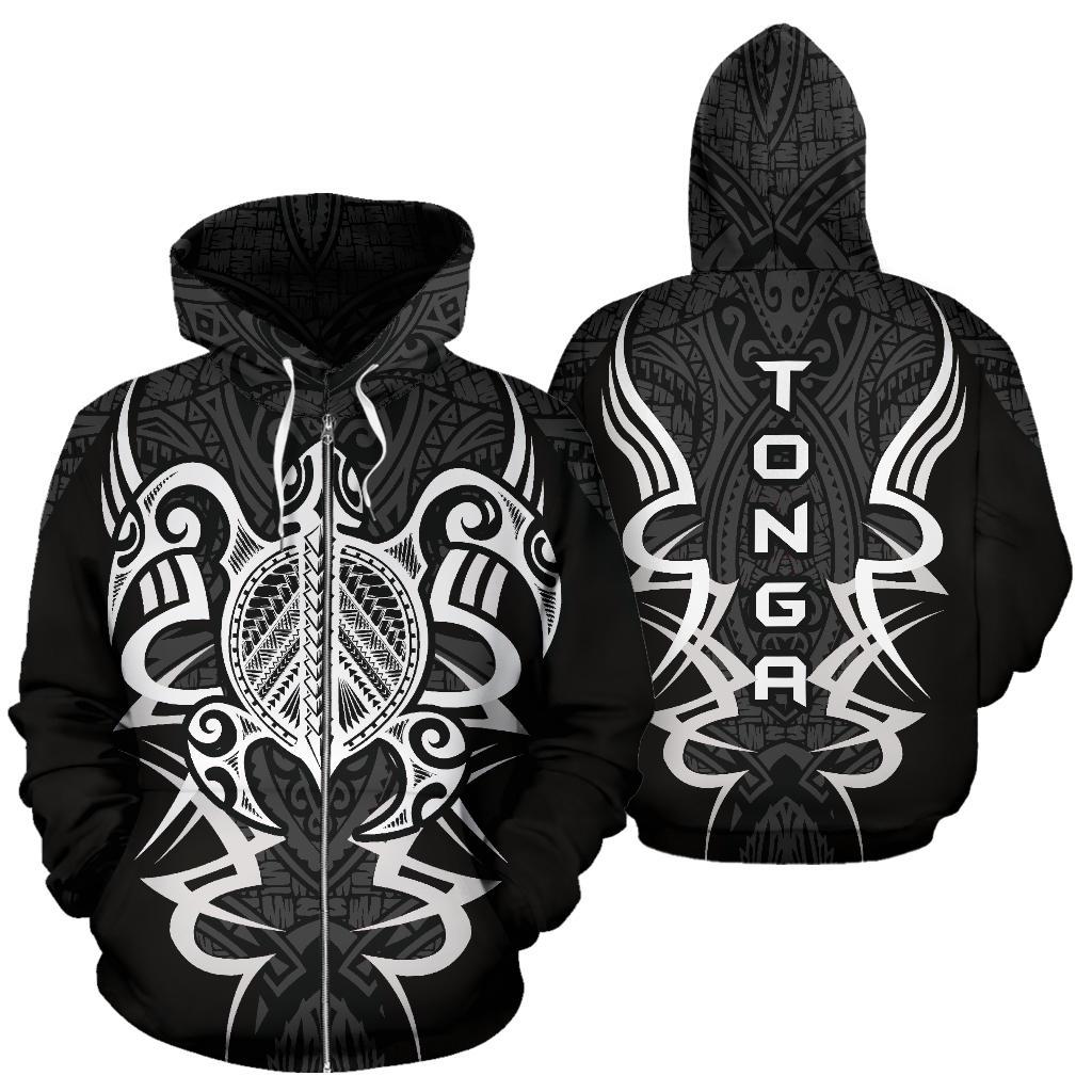 Zip Up Hoodie Tonga Turtle Polynesian Gray - Armor Style - Vibe Hoodie Shop