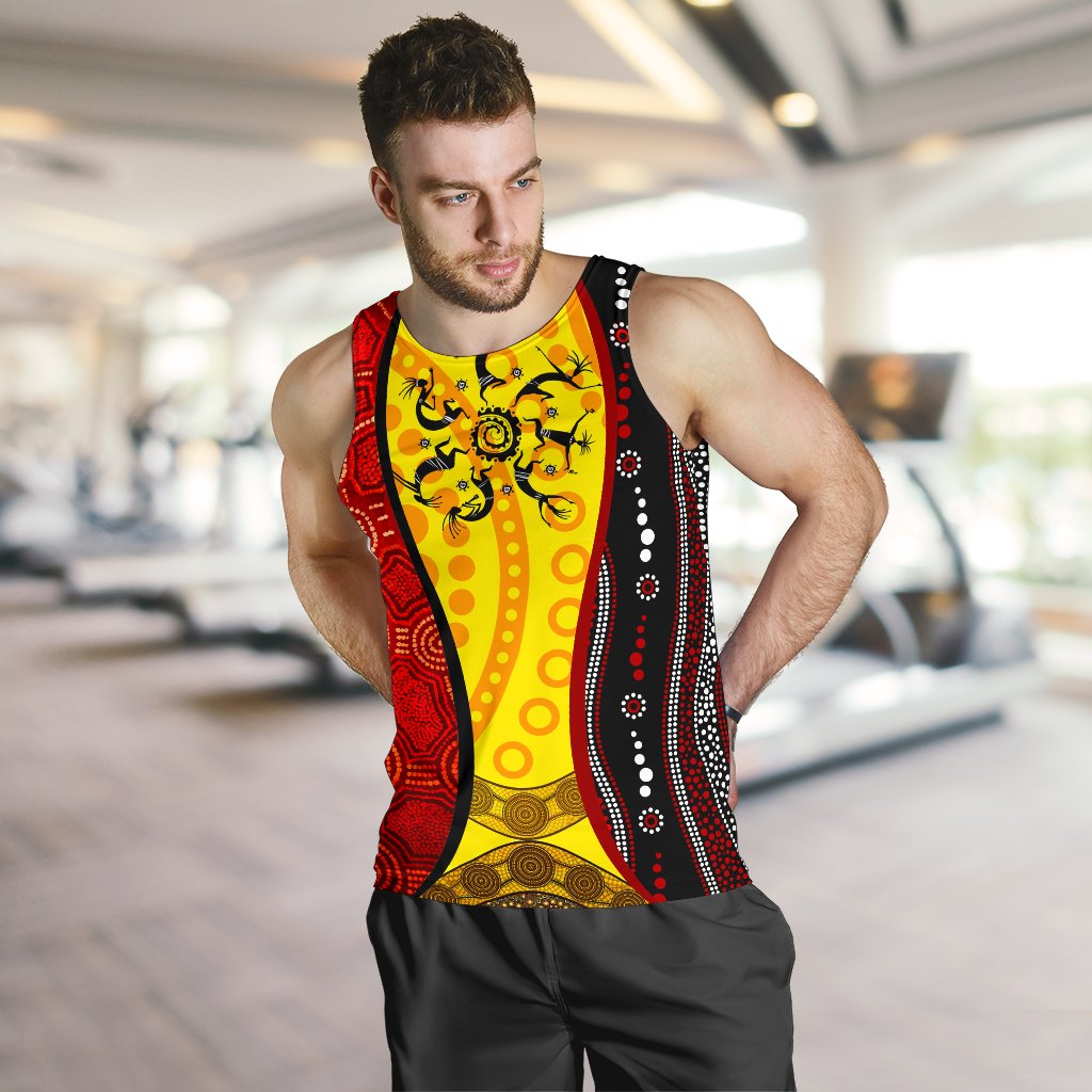 Aboriginal Men's Tank Top - Dreamtime Koori Dance and Dot Acrylic Paint - Vibe Hoodie Shop