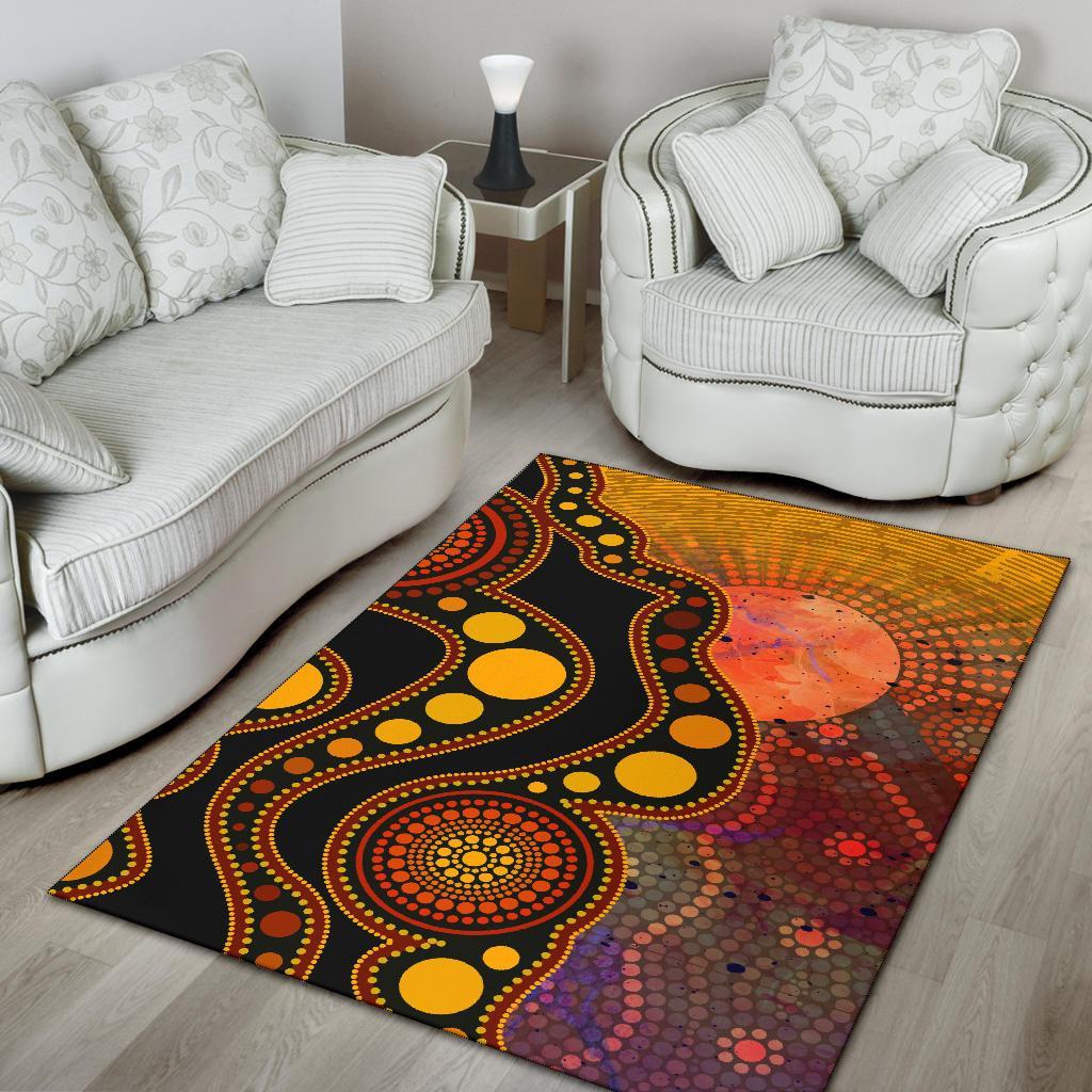 Aboriginal Area Rug - Australia Indigenous Flag Circle Dot Painting Art (Golden) - Vibe Hoodie Shop