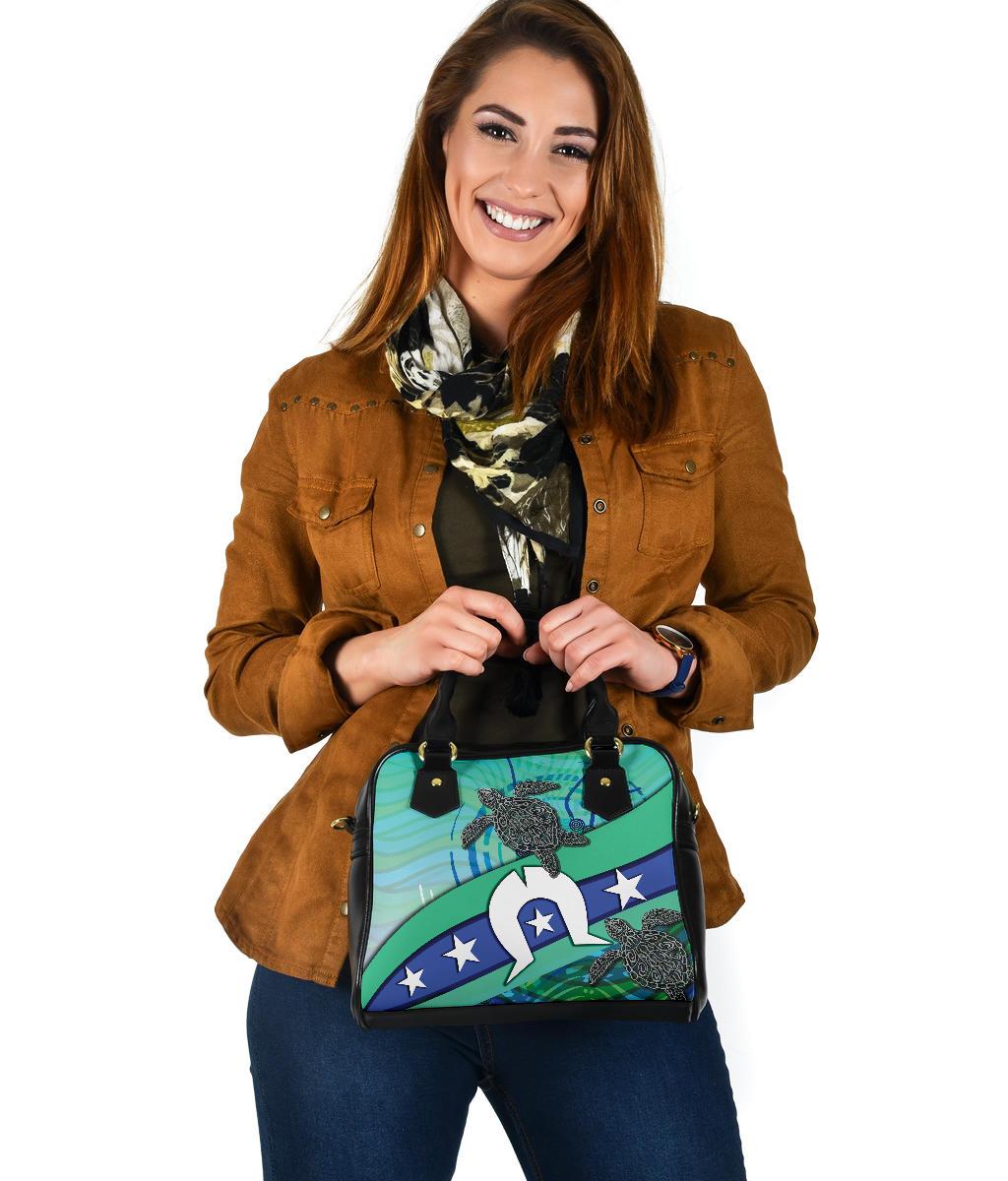 Shoulder Handbag - Torres Strait Flag And Turtle - Vibe Hoodie Shop