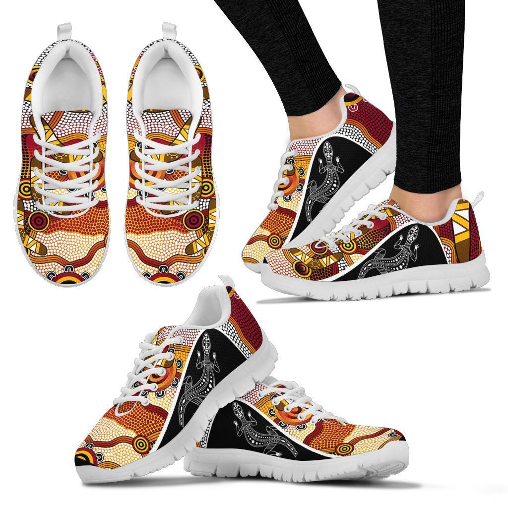 Aboriginal Sneakers, Lizard Boomerang Patterns Aboriginal Dot Shoes - Vibe Hoodie Shop