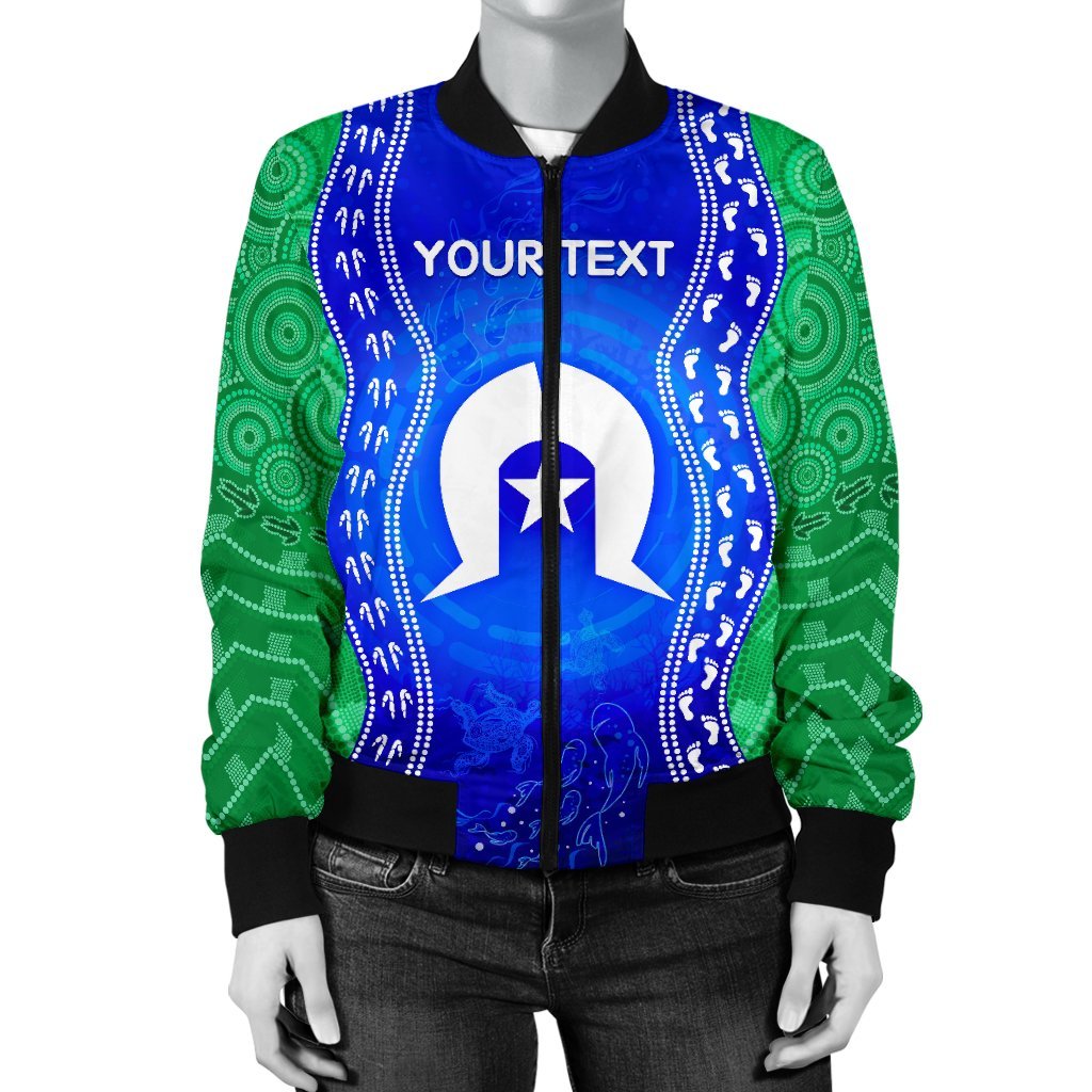 Custom Torres Strait Islanders Women's Bomber Jacket - Torres Symbol With Aboriginal Patterns - Vibe Hoodie Shop