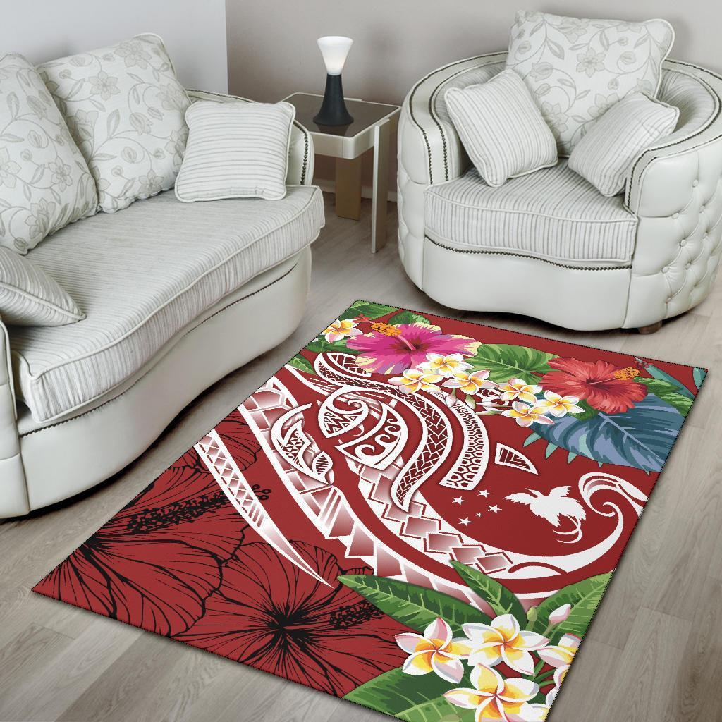 Papua New Guinea Polynesian Area Rug - Summer Plumeria (Red) - Vibe Hoodie Shop