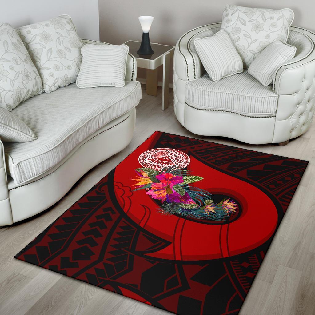 American Samoa Area Rug - Polynesian Hook And Hibiscus (Red) - Vibe Hoodie Shop