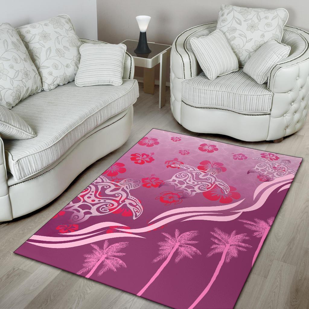 Pink Turtle Hibiscus Area Rug - Vibe Hoodie Shop