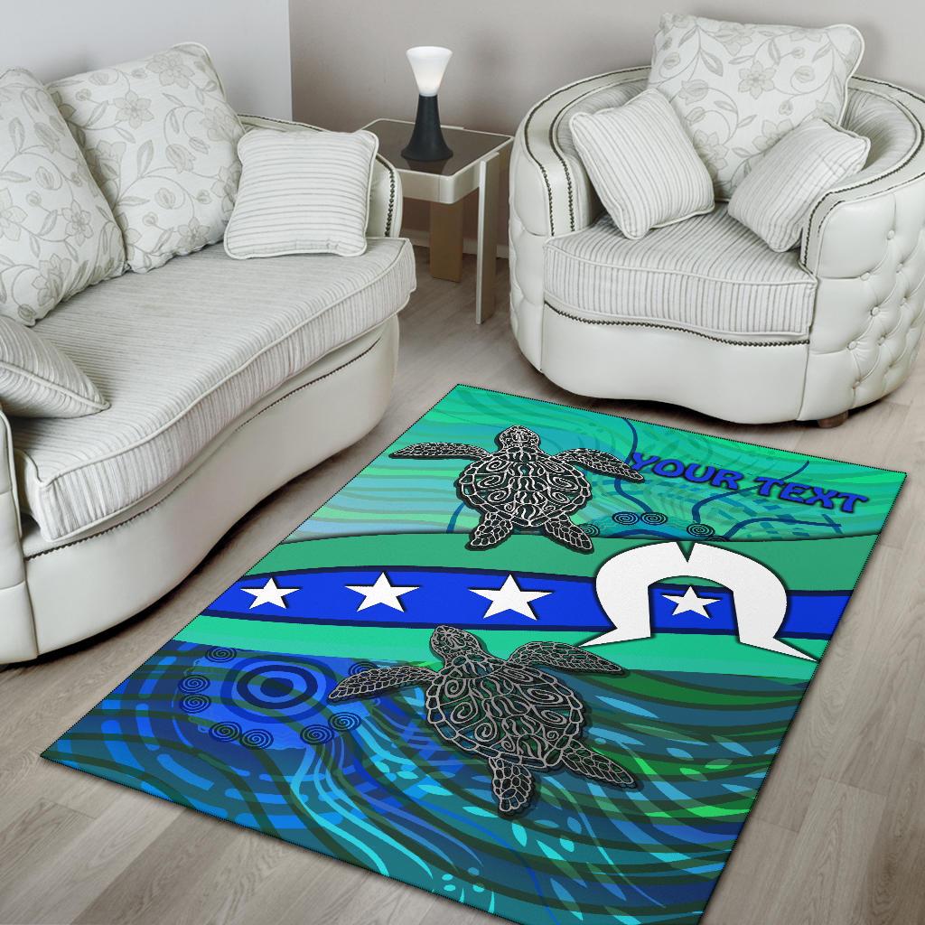 Personalised Area Rug - Torres Strait Flag And Turtle - Vibe Hoodie Shop