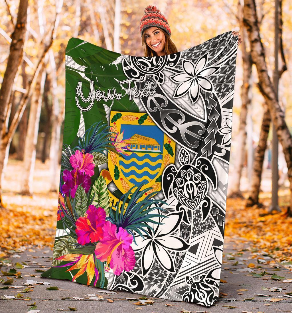 Tuvalu Custom Personalised Premium Blanket White - Turtle Plumeria Banana Leaf - Vibe Hoodie Shop