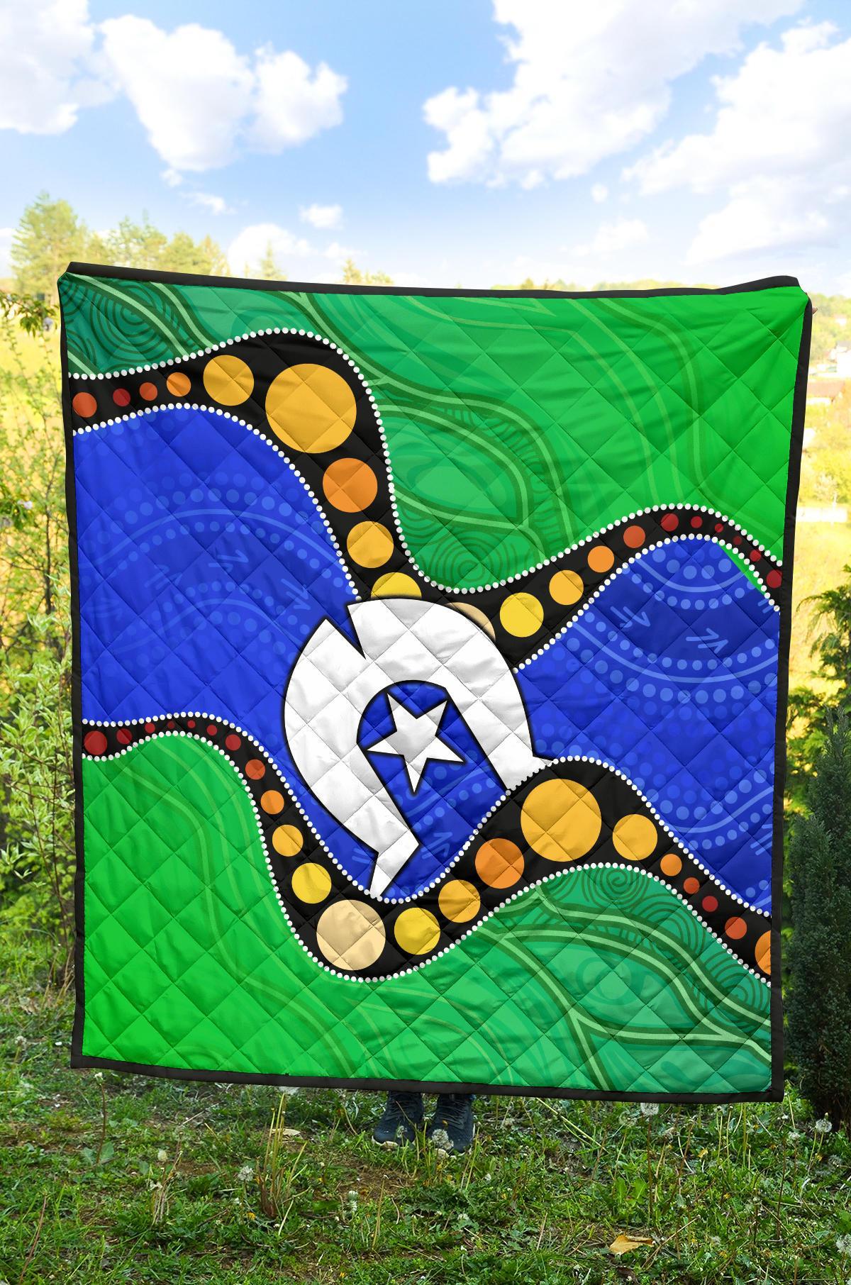 Torres Strait Islands Premium Quilt - Flag with Aboriginal Patterns - Vibe Hoodie Shop