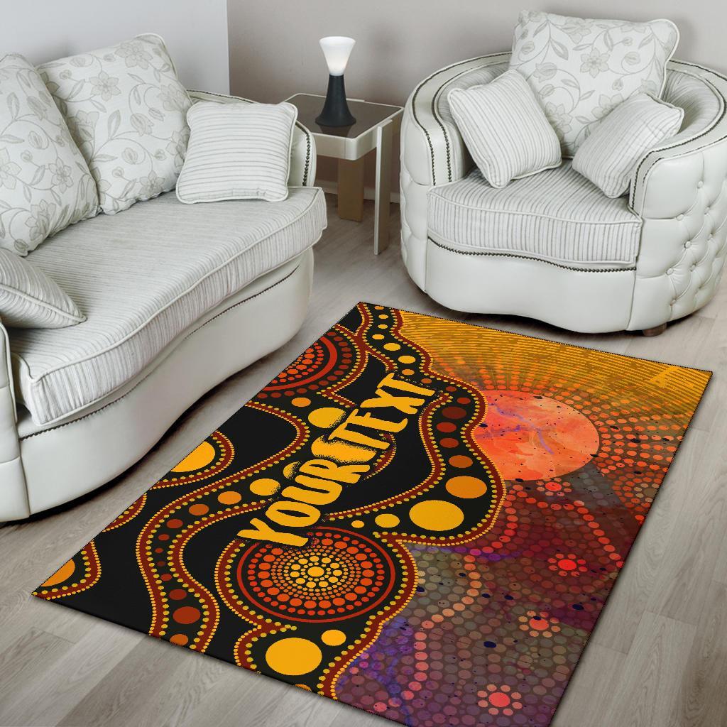 Custom Text Aboriginal Area Rug - Australia Indigenous Flag Circle Dot Painting Art (Golden) - Vibe Hoodie Shop