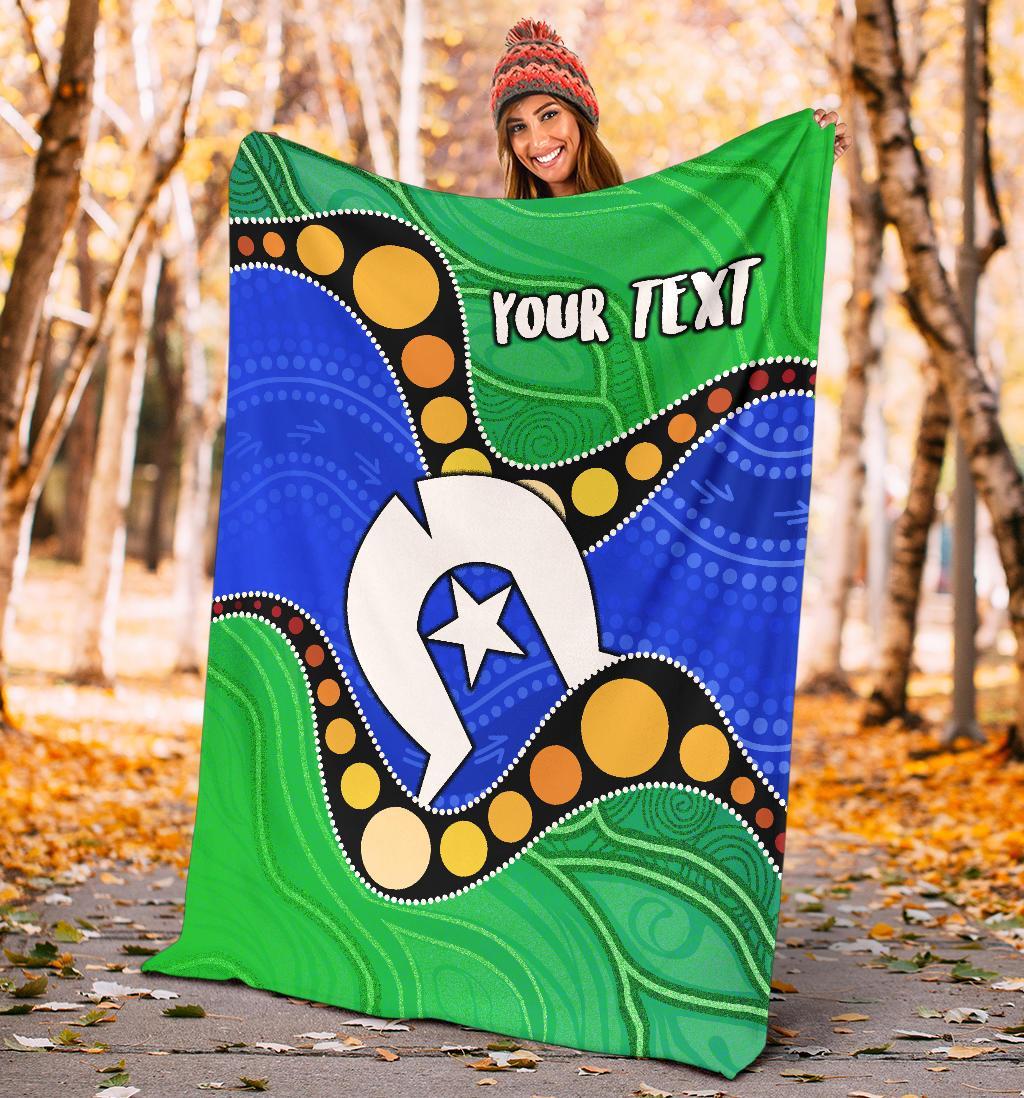 Custom Torres Strait Islands Premium Blanket - Flag with Aboriginal Patterns - Vibe Hoodie Shop