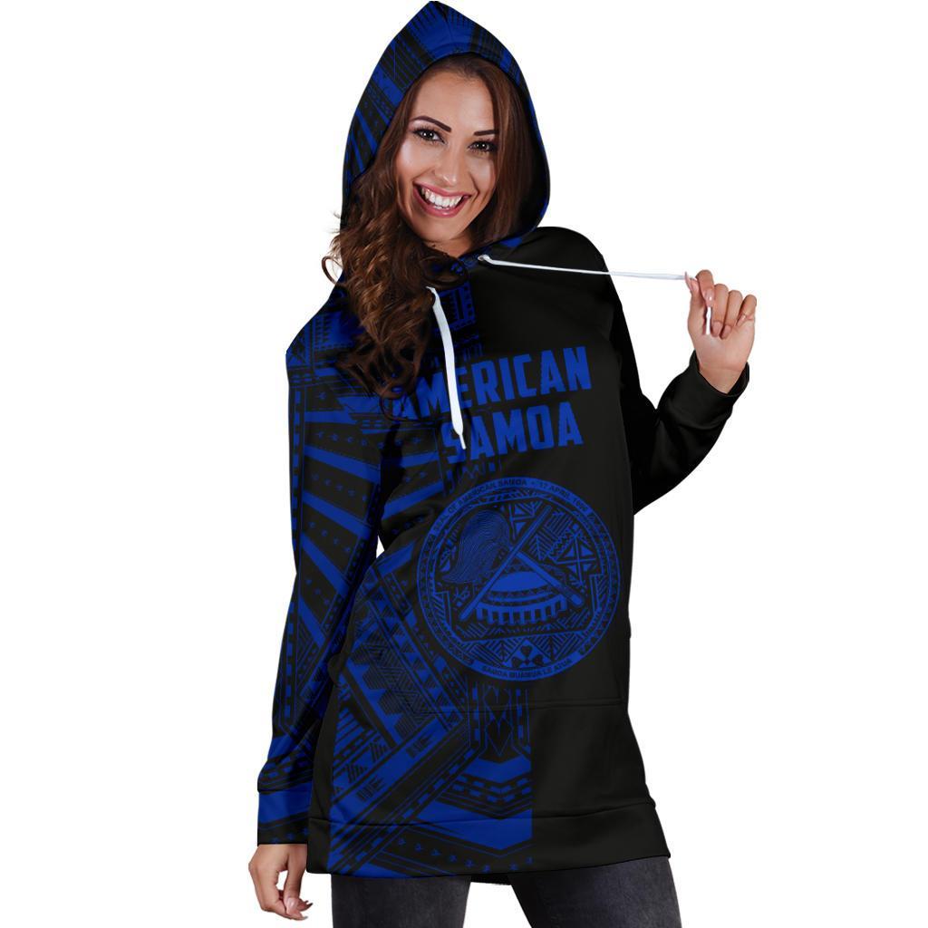 American Samoa Women's Hoodie Dress - Half Style (Blue) - Vibe Hoodie Shop