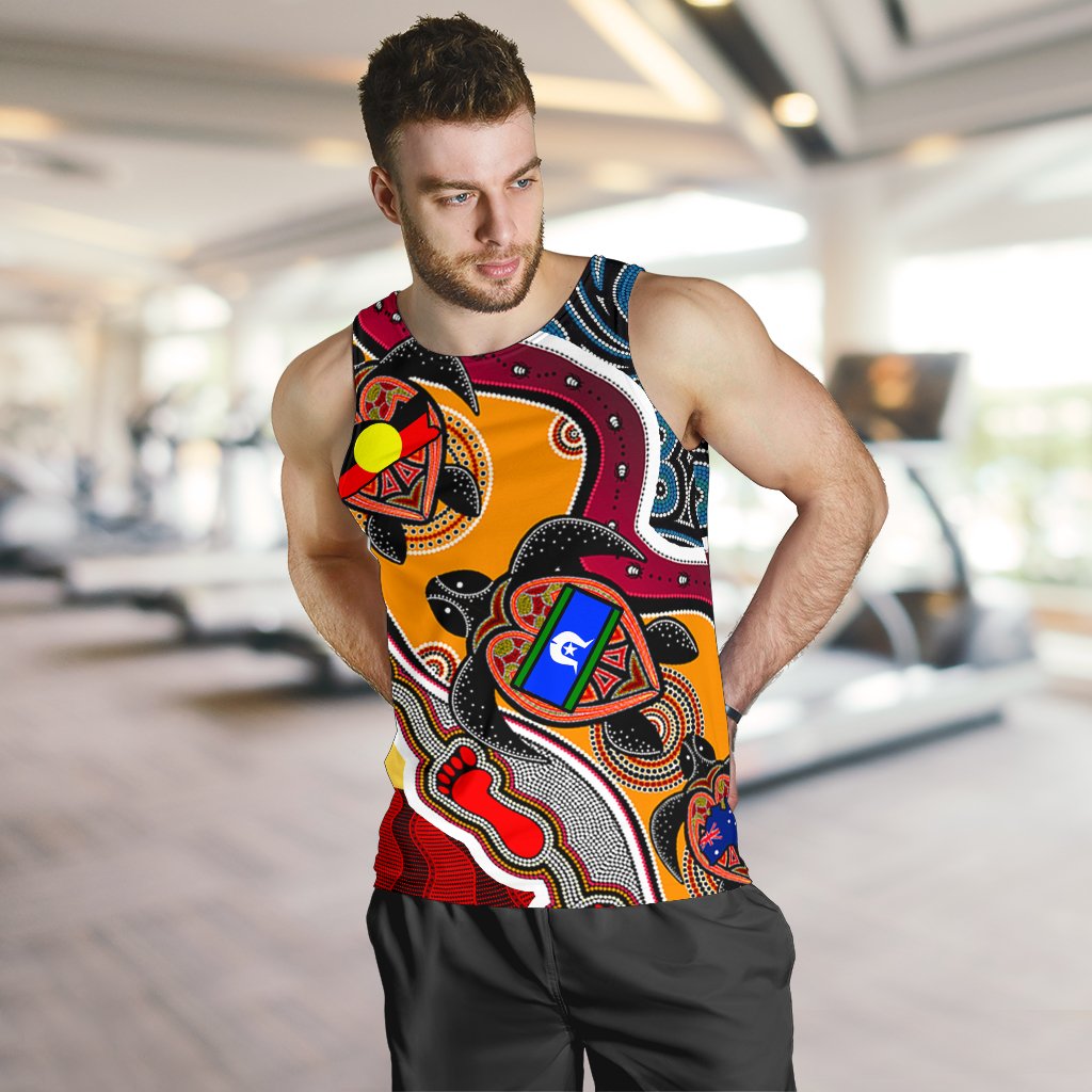 Men's Tank Top - Australia Aboriginal Dots With Turtle and NAIDOC Flags - Vibe Hoodie Shop