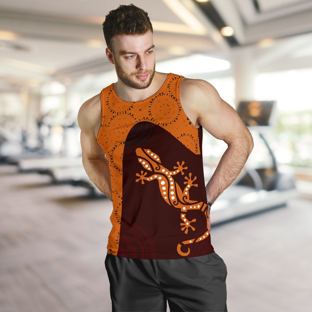 Aboriginal Men's Tank Top - Lizard in Aboriginal Dreaming - Vibe Hoodie Shop