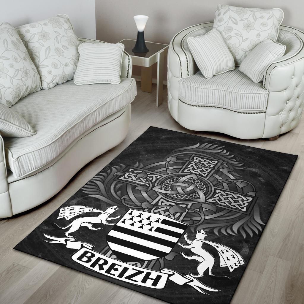 Celtic Area Rug - Brittany Flag With Celtic Cross - Vibe Hoodie Shop