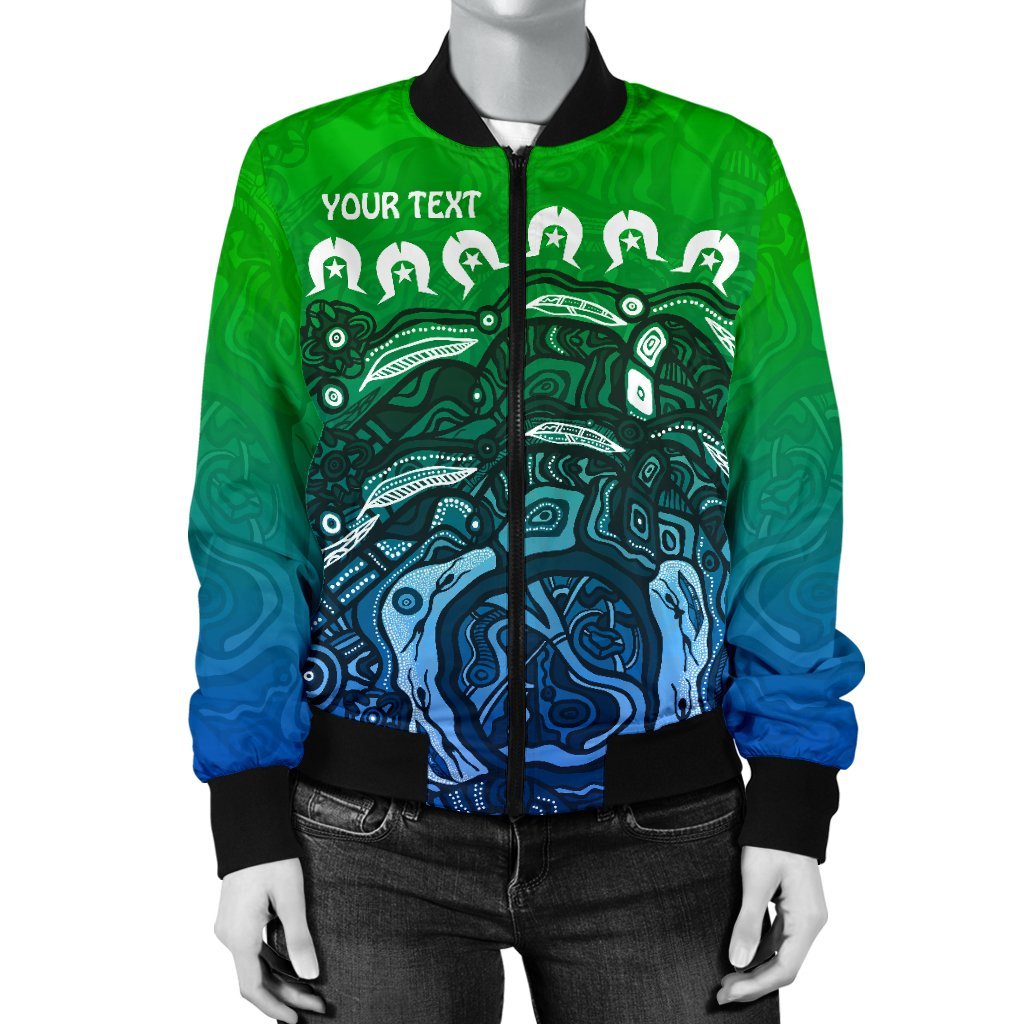 Custom Torres Strait Islands Women's Bomber Jacket - Blue - Vibe Hoodie Shop