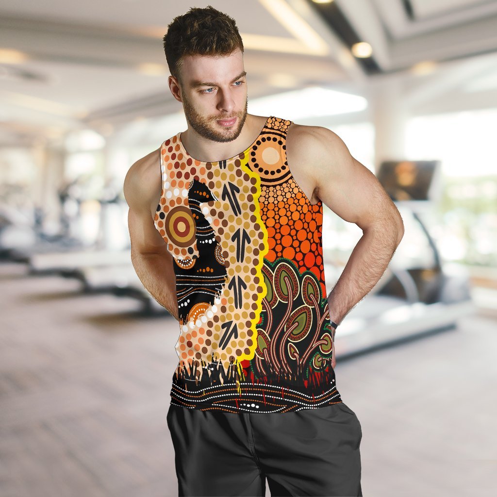 Men's Tank Top - Australian Aboriginal Sun and Emu - Vibe Hoodie Shop