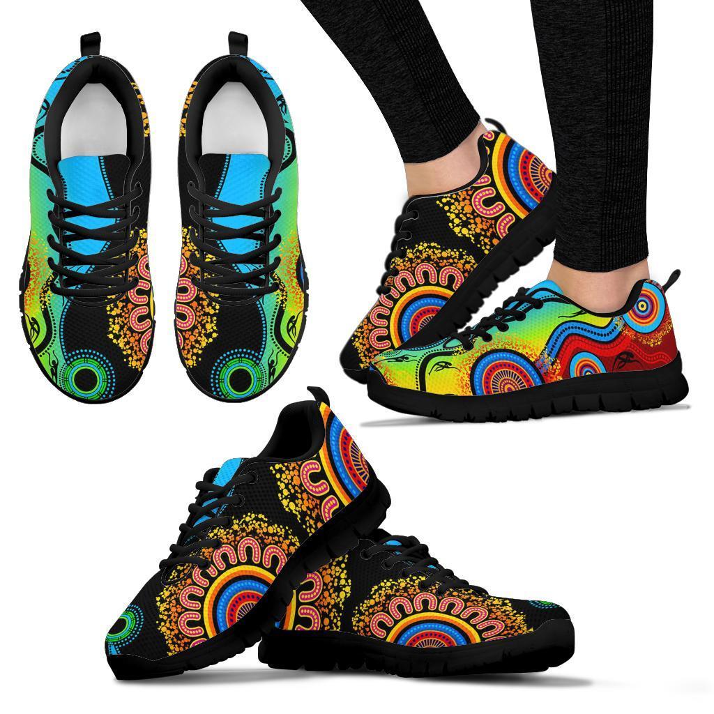 Aboriginal Sneakers, Flower Dot Painting Blue Dream - Vibe Hoodie Shop