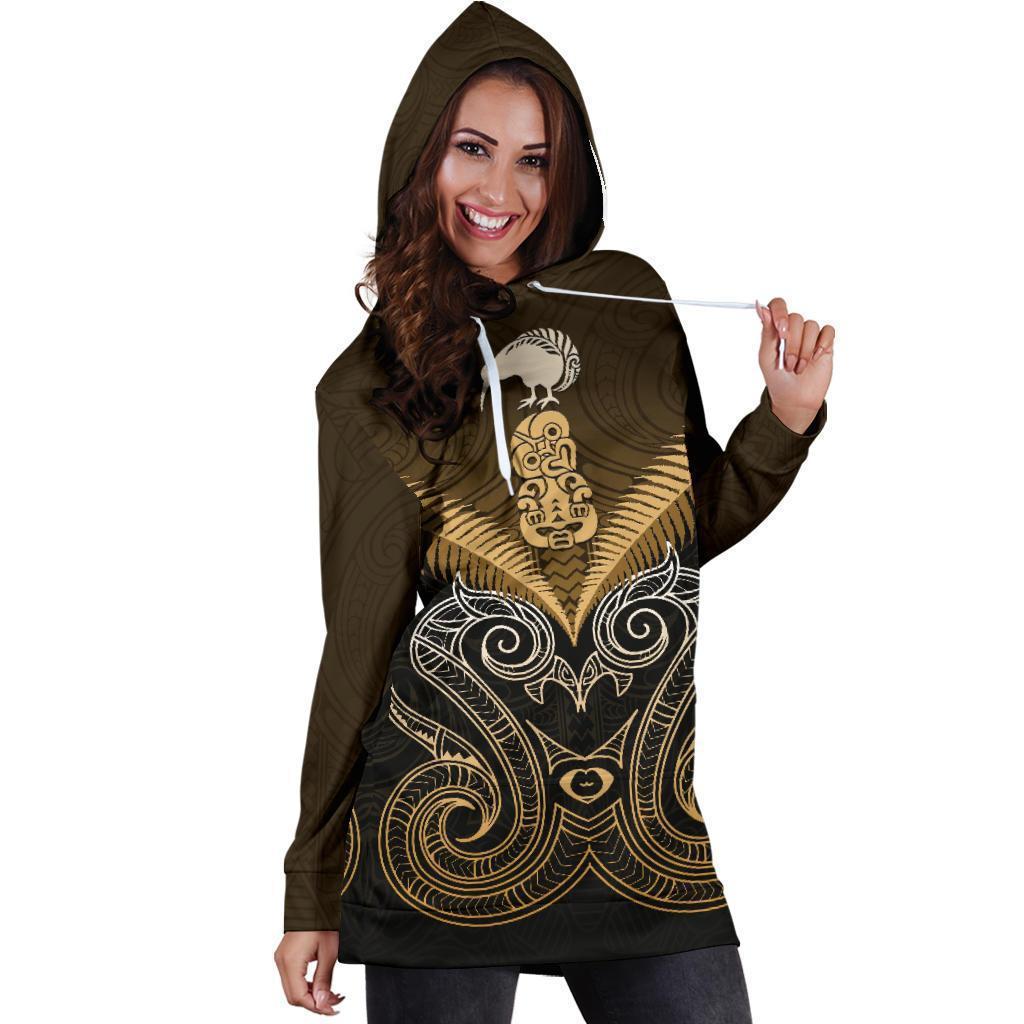 Maori Manaia New Zealand Hoodie Dress Gold - Vibe Hoodie Shop