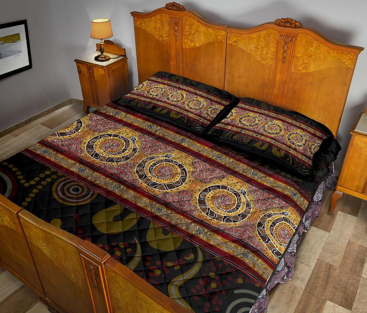 Aboriginal Quilt bed Set - Snake Dot Panting Art - Vibe Hoodie Shop