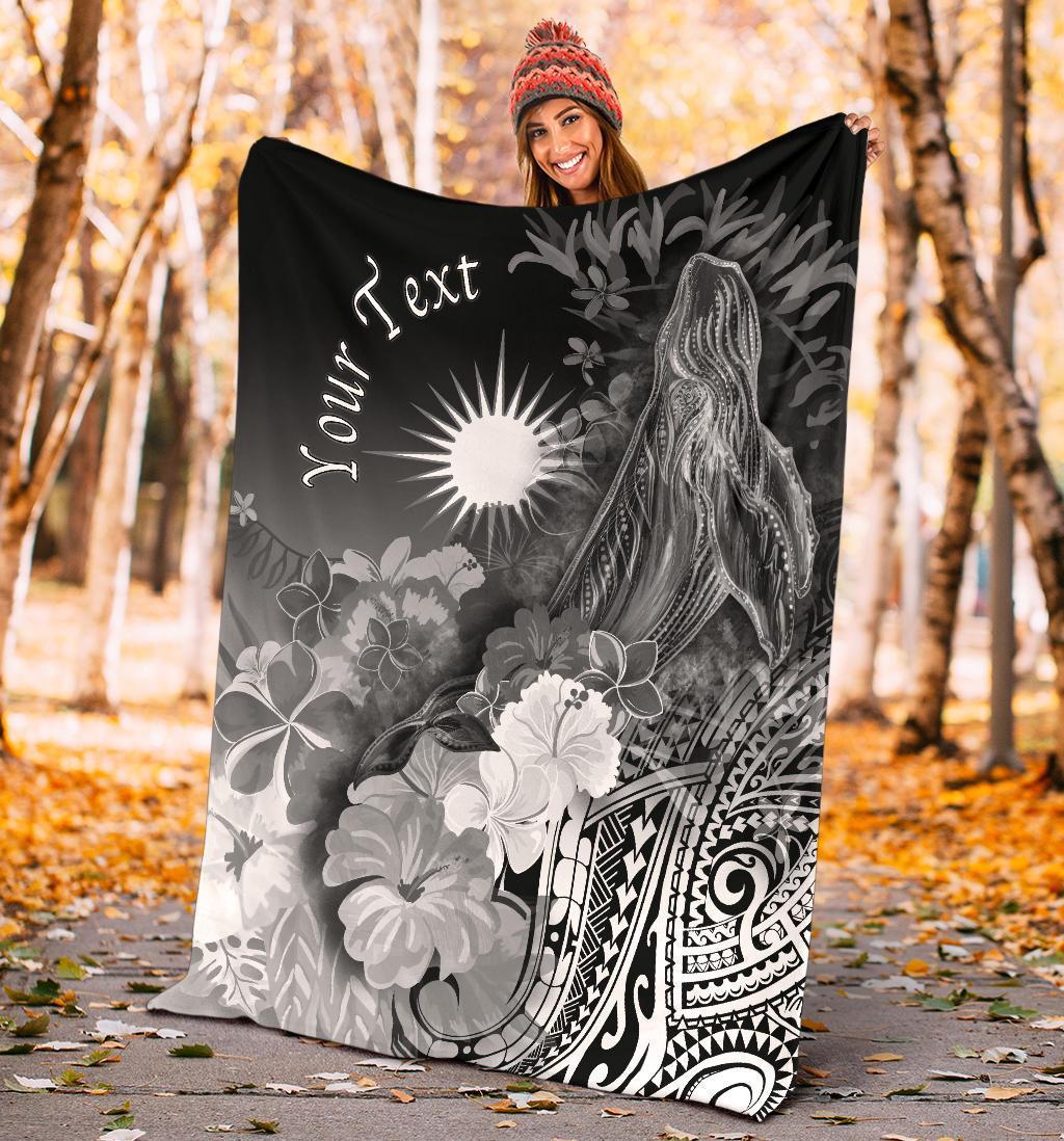 Marshall Islands Custom Personalised Premium Blanket - Humpback Whale with Tropical Flowers (White) - Vibe Hoodie Shop