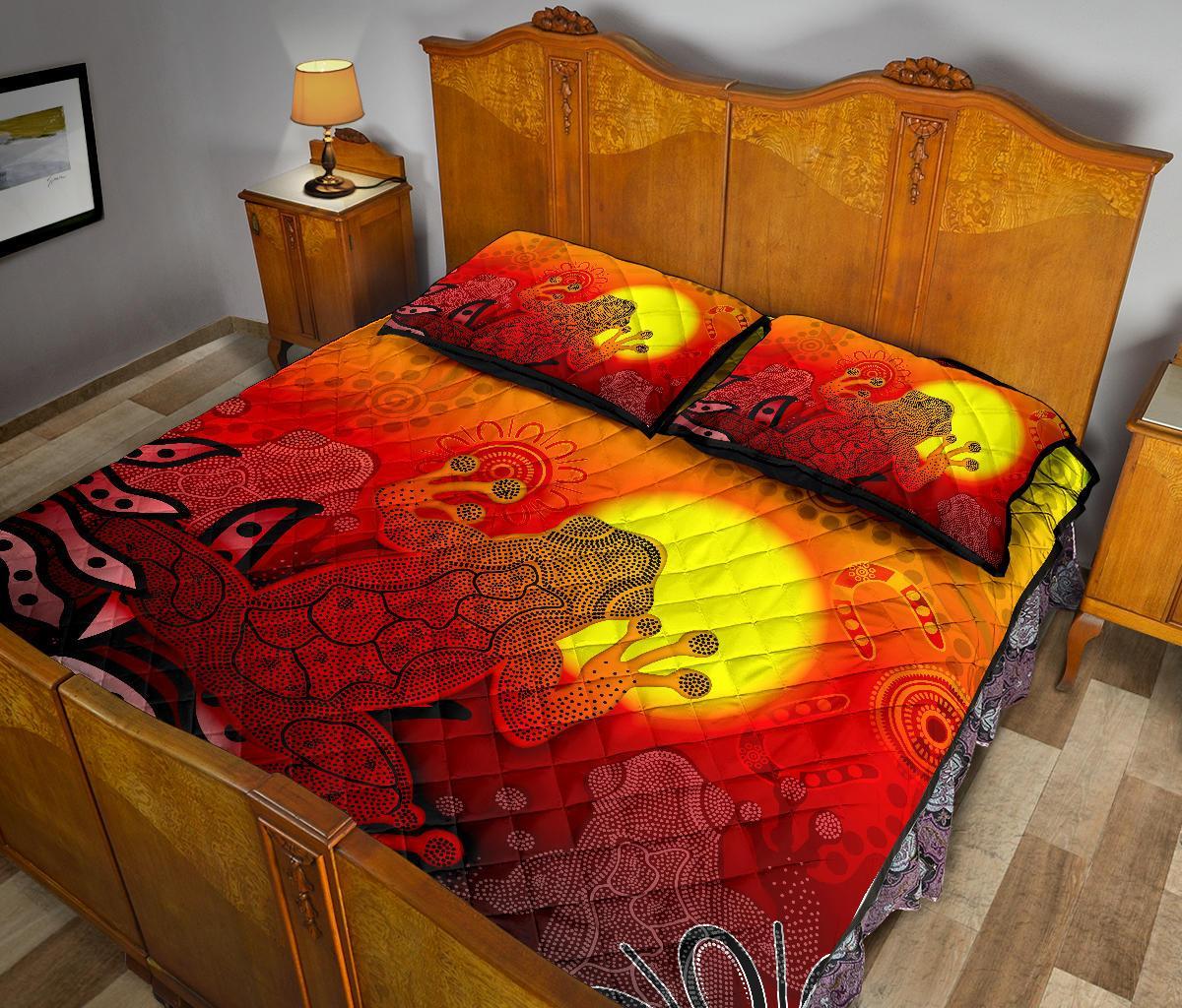 Custom Aboriginal Quilt Bed Set - Indigenous Frog (Red) - Vibe Hoodie Shop