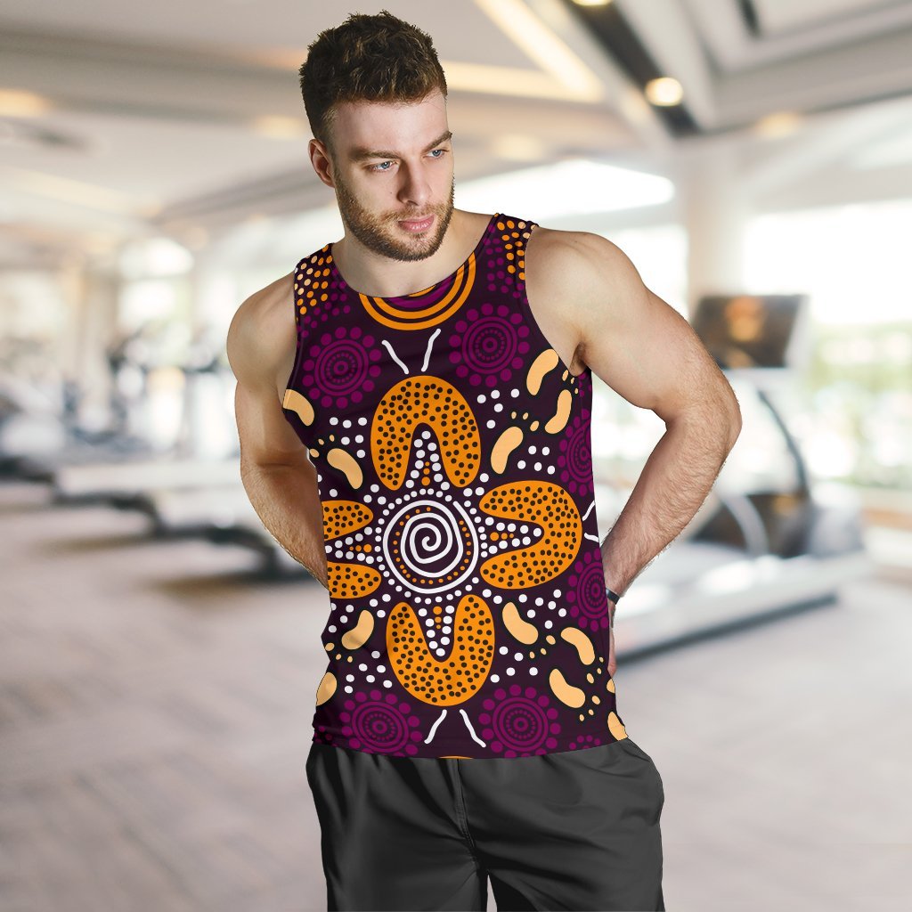 Aboriginal Men's Tank Top - Flowers Dot Panting Art - Vibe Hoodie Shop