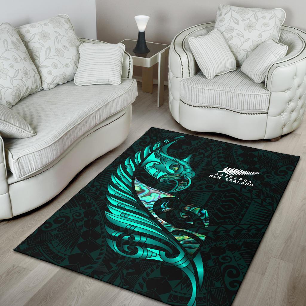 New Zealand Area Rug Manaia Paua Fern Wing - Turquoise - Vibe Hoodie Shop