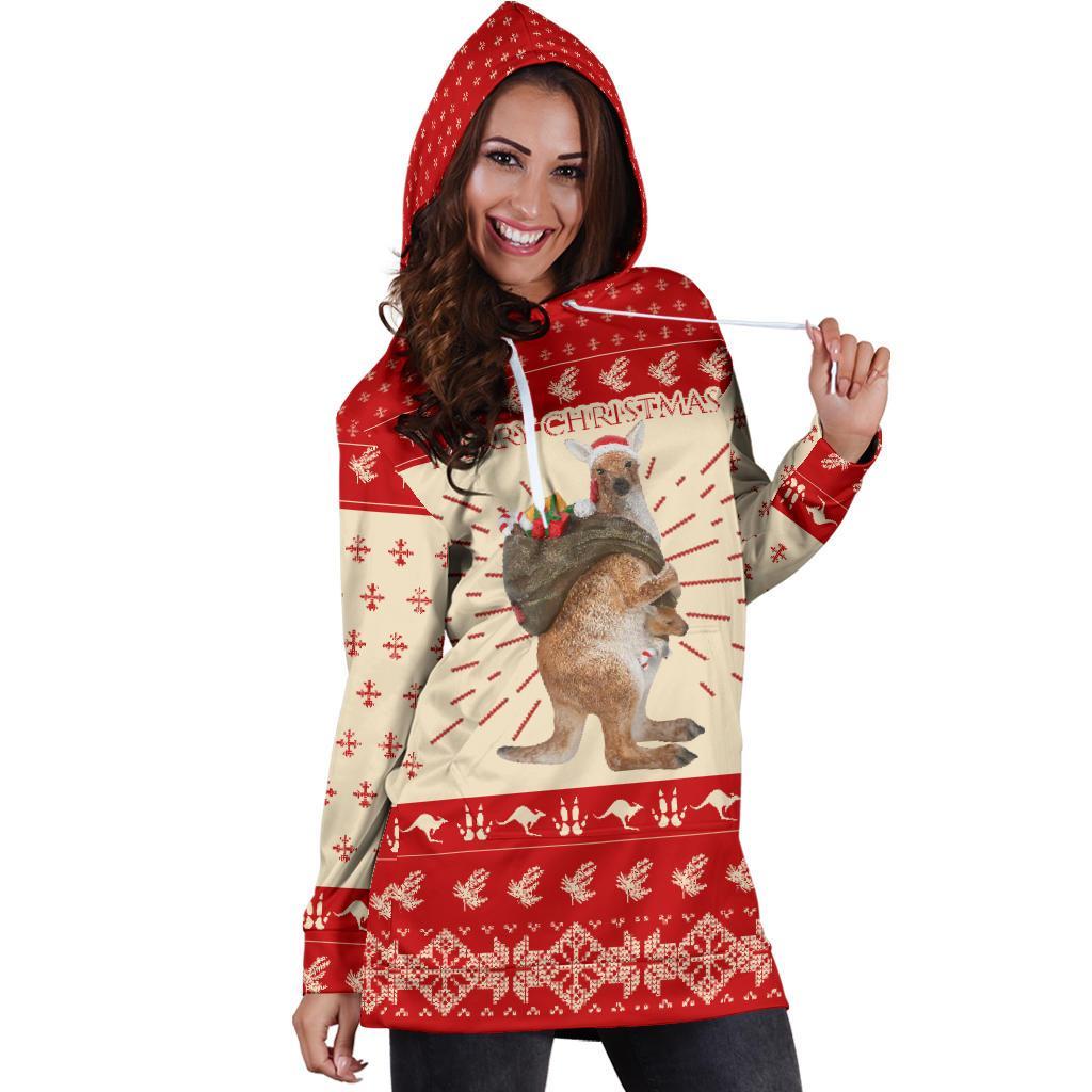 Australia Christmas Hoodie Dress - Kangaroo Hoodie Merry Christmas - Vibe Hoodie Shop