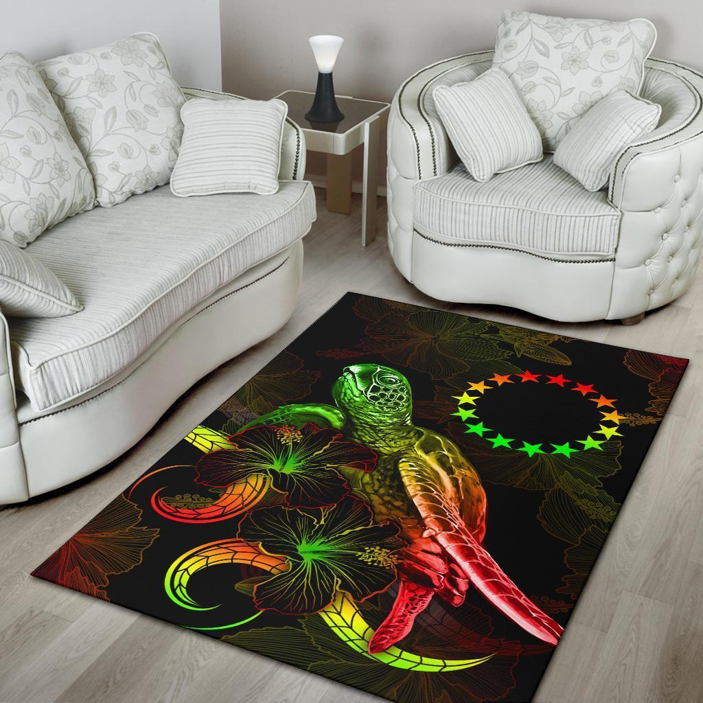 Cook Islands Polynesian Area Rugs - Turtle With Blooming Hibiscus Reggae - Vibe Hoodie Shop