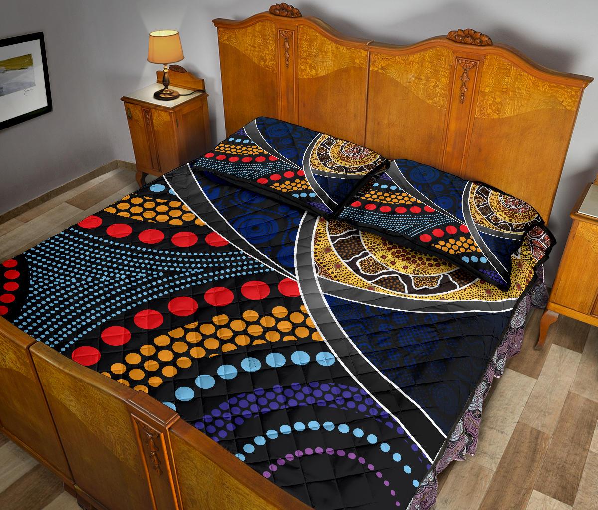 Australia Quilt Bed Set - Aboriginal Dot Panting Art With Snake - Vibe Hoodie Shop