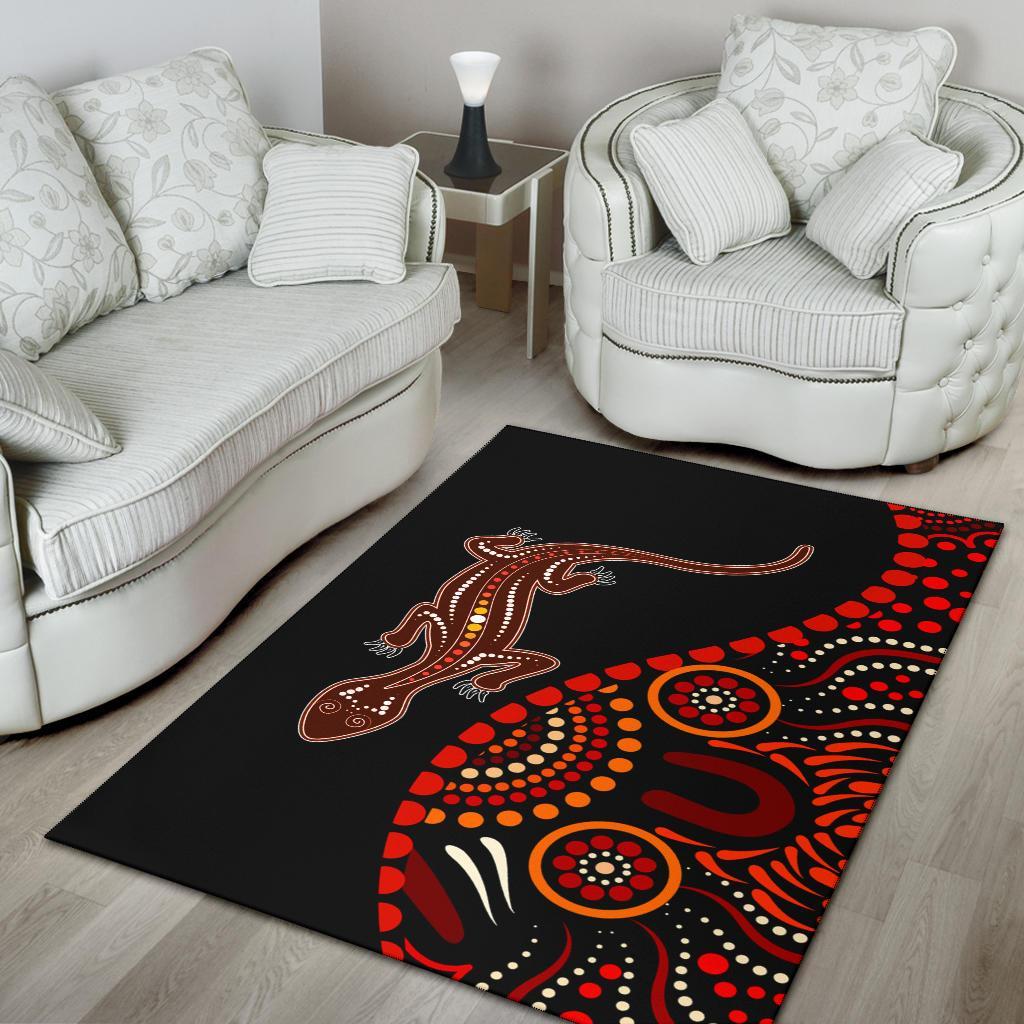 Aboriginal Area Rug - Aboriginal Lizard With Dot Painting Patterns - Vibe Hoodie Shop