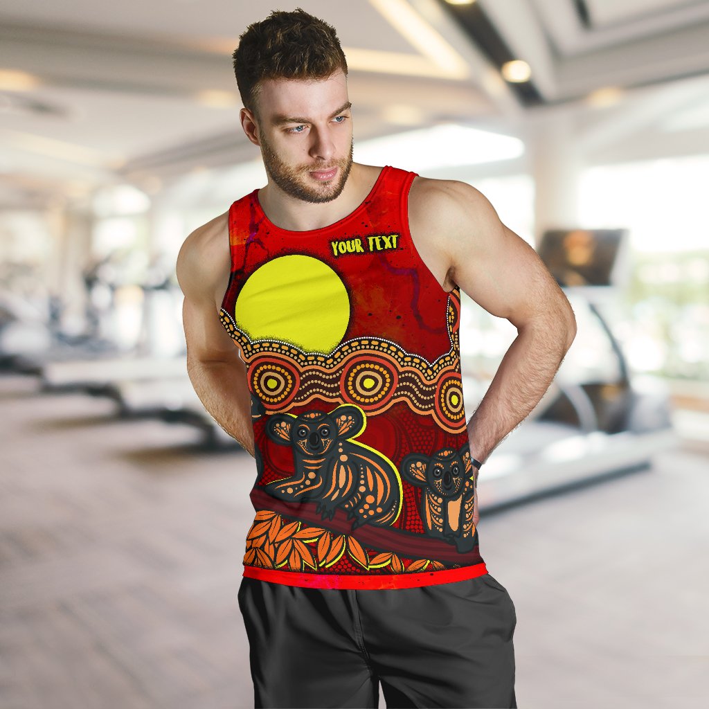 Custom Text Aboriginal Men's Tank Top - Australian Indigenous Koala - Vibe Hoodie Shop