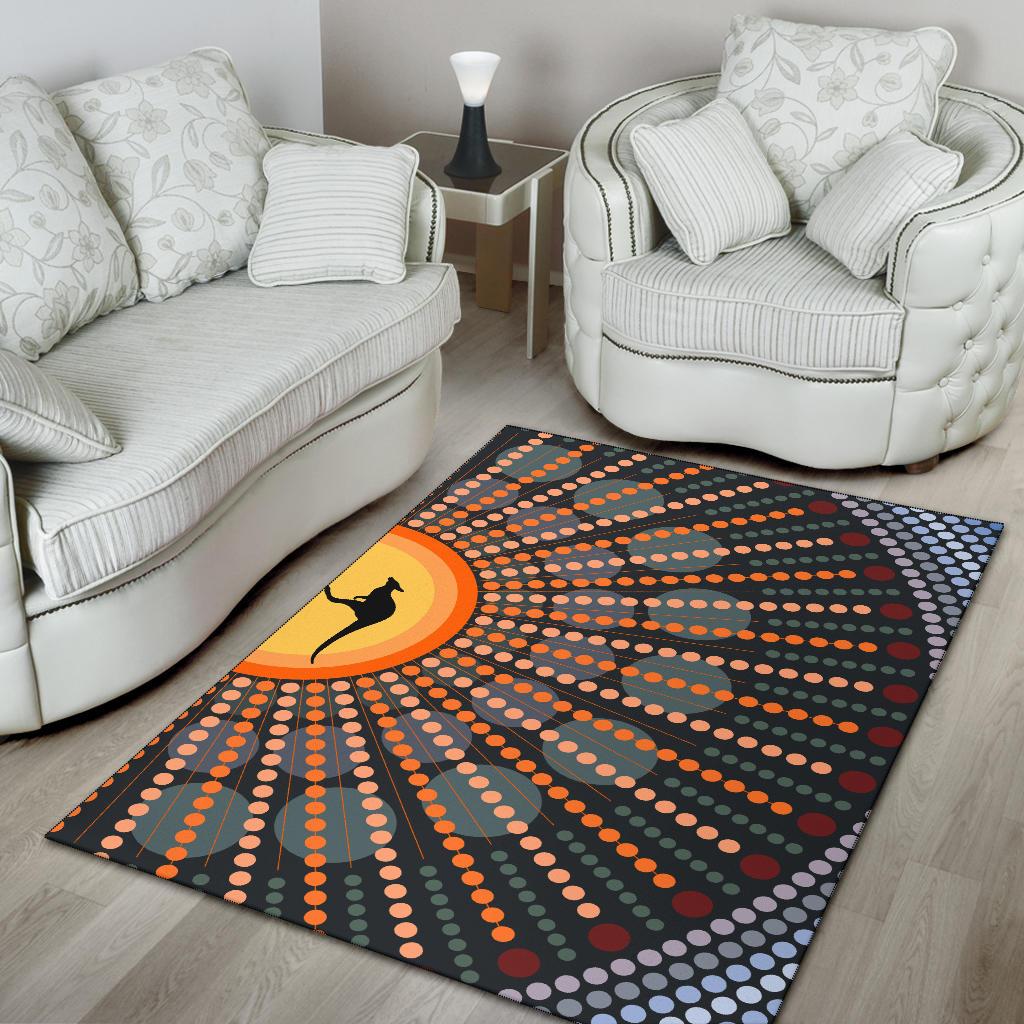 Area Rug - Aboriginal Dot Painting Rug Kangaroo Ver04 - Vibe Hoodie Shop