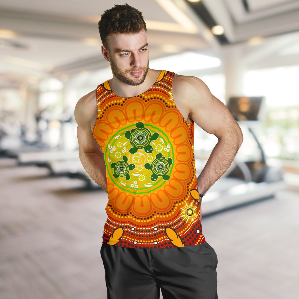 Aboriginal Men's Tank Top, Turtle Circle Dot Painting Art - - Vibe Hoodie Shop