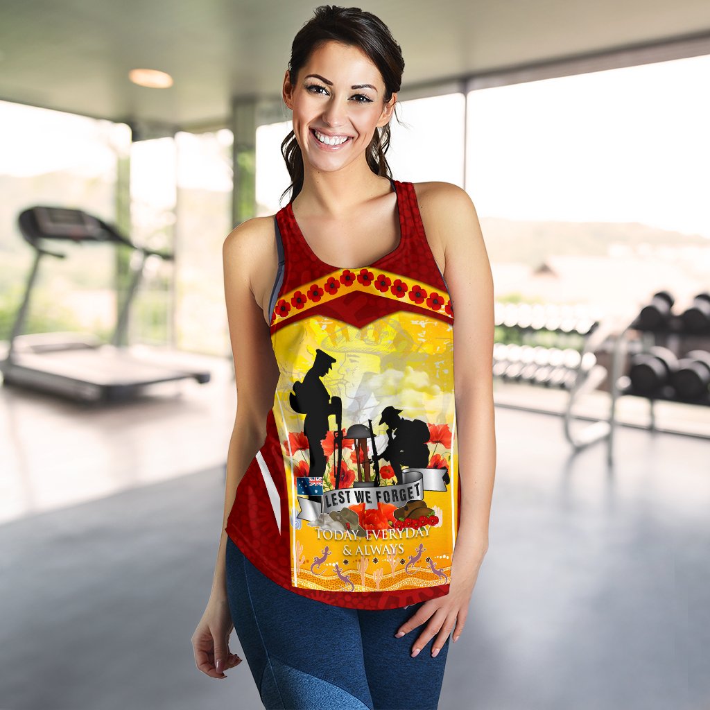 ANZAC Women's Racerback Tank - Lest We Forget Aboriginal Version - Vibe Hoodie Shop