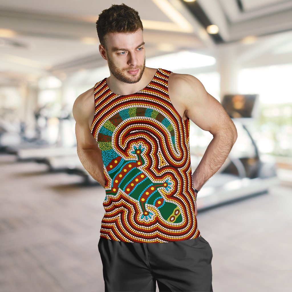 Aboriginal Men's Tank Top, Lizard Dot Painting Patterns - Vibe Hoodie Shop