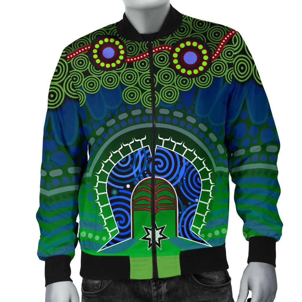 Torres Strait Men's Bomber Jacket - Dhari And Dot Patterns - Vibe Hoodie Shop