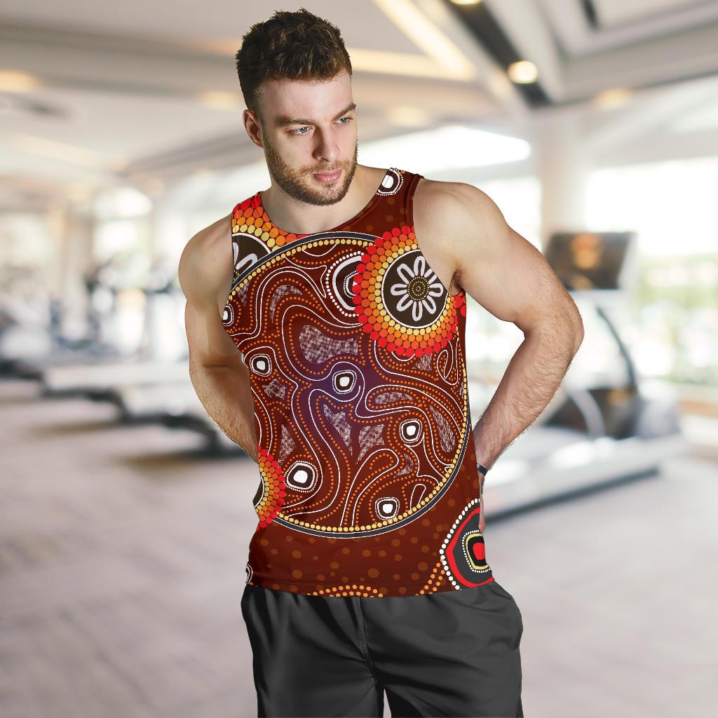 Men Tank Top - Aboriginal Dot Painting Mens Tank Earth - Vibe Hoodie Shop