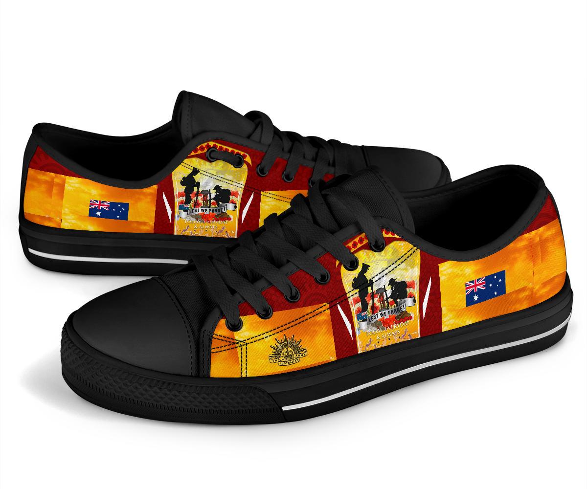 ANZAC No - Box Economy Low Tops - Lest We Forget Aboriginal Version - Vibe Hoodie Shop