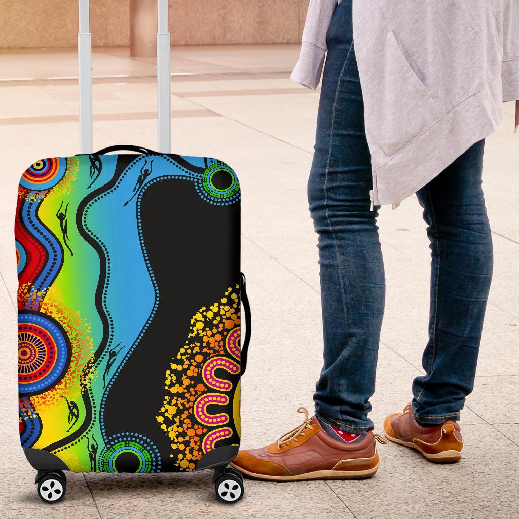 Luggage Cover - Aboriginal Luggage Cover Blue Dream - Vibe Hoodie Shop