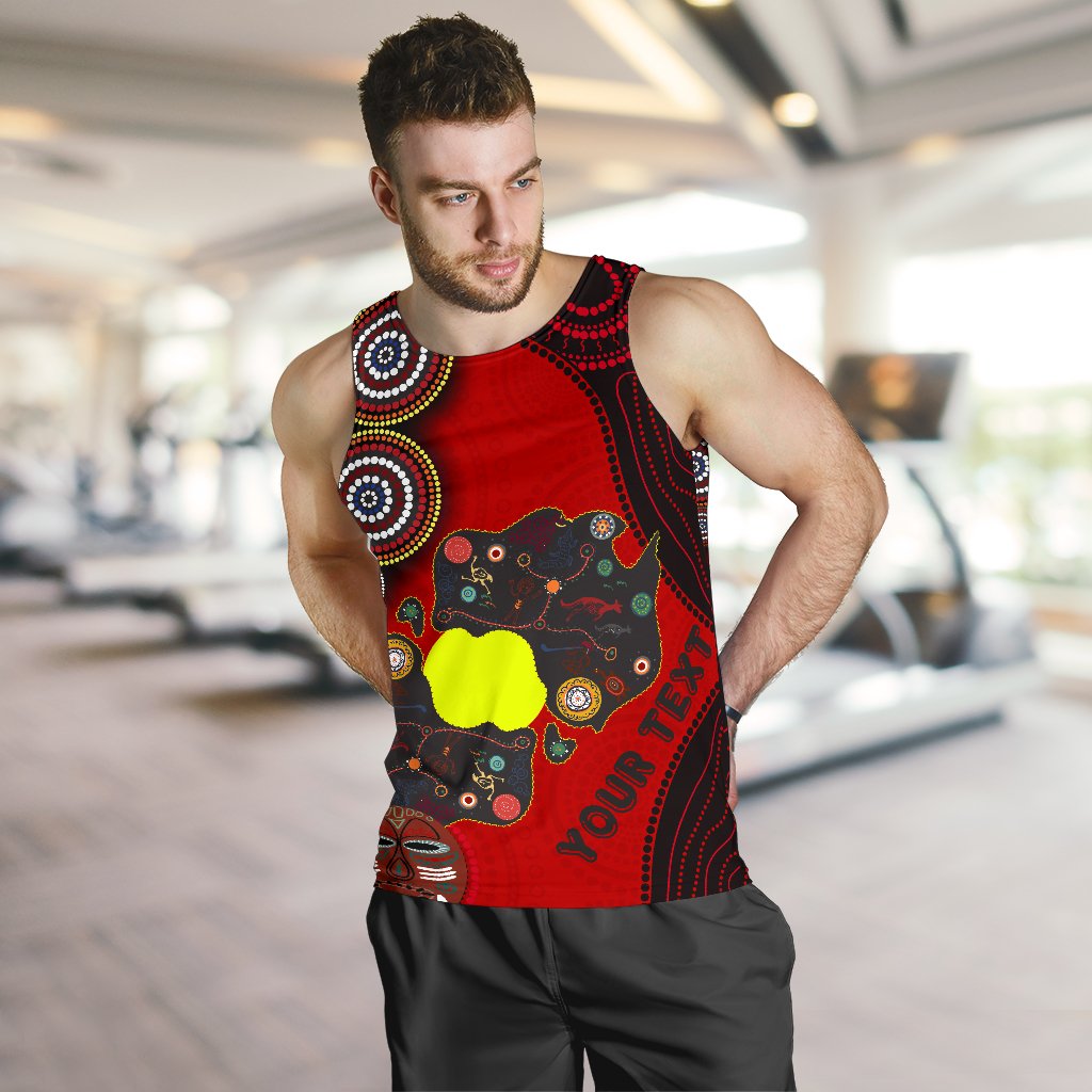 (Custom Text) Aboriginal Men's Tank Top, Australian Map Dots Pattern - Vibe Hoodie Shop