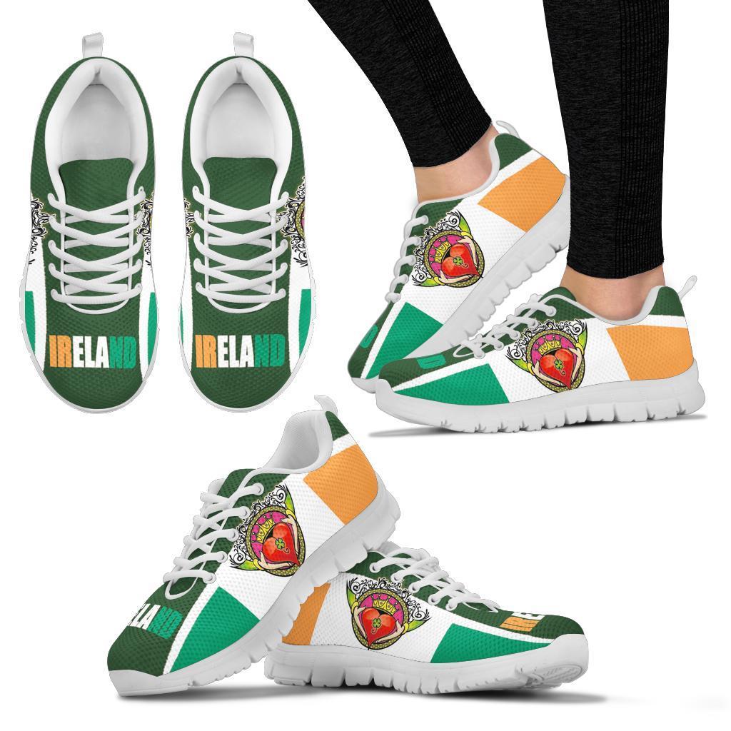 Celtic Ireland Sneakers - Ireland Flag With Claddagh Ring - Vibe Hoodie Shop