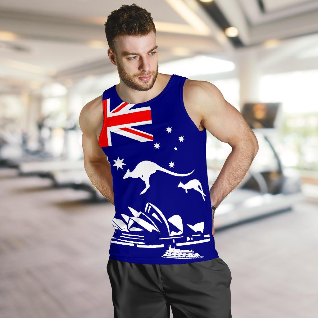 Men Tank Top - Sydney Opera Mens Tank Kangaroo Aus Flag - Vibe Hoodie Shop