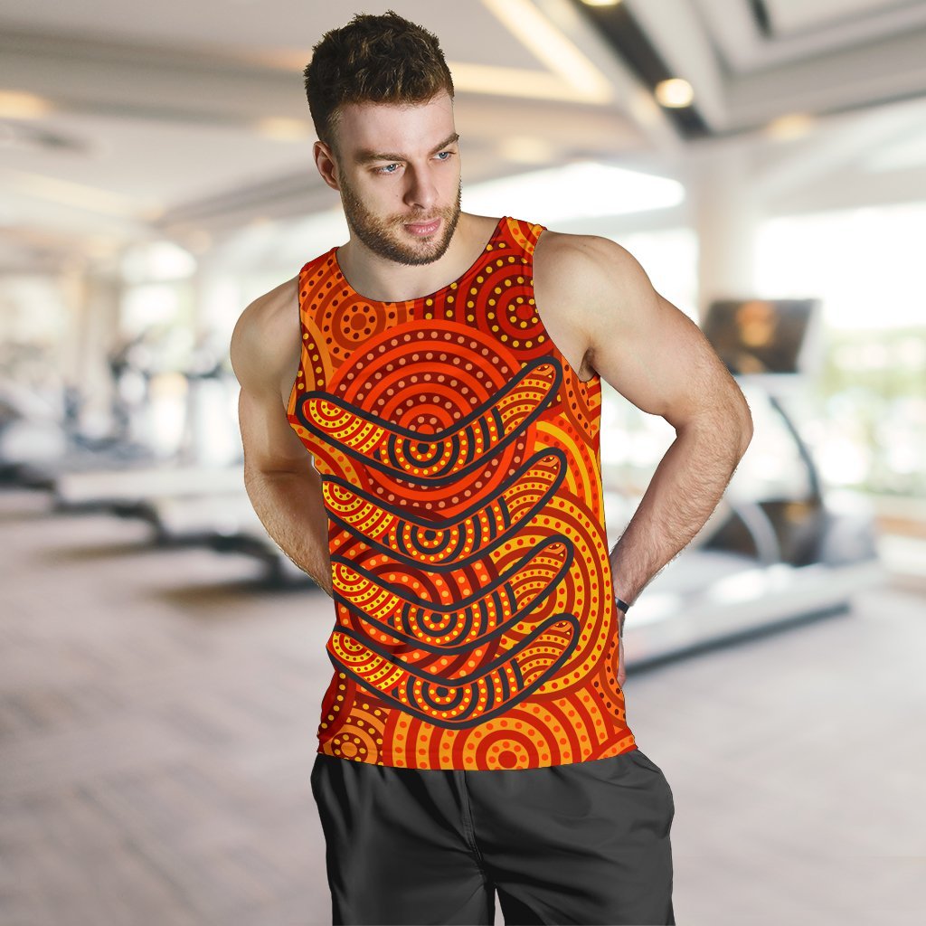 Aboriginal Personalised Men's Tank Top - Aboriginal Boomerangs And Dot Circle - Vibe Hoodie Shop