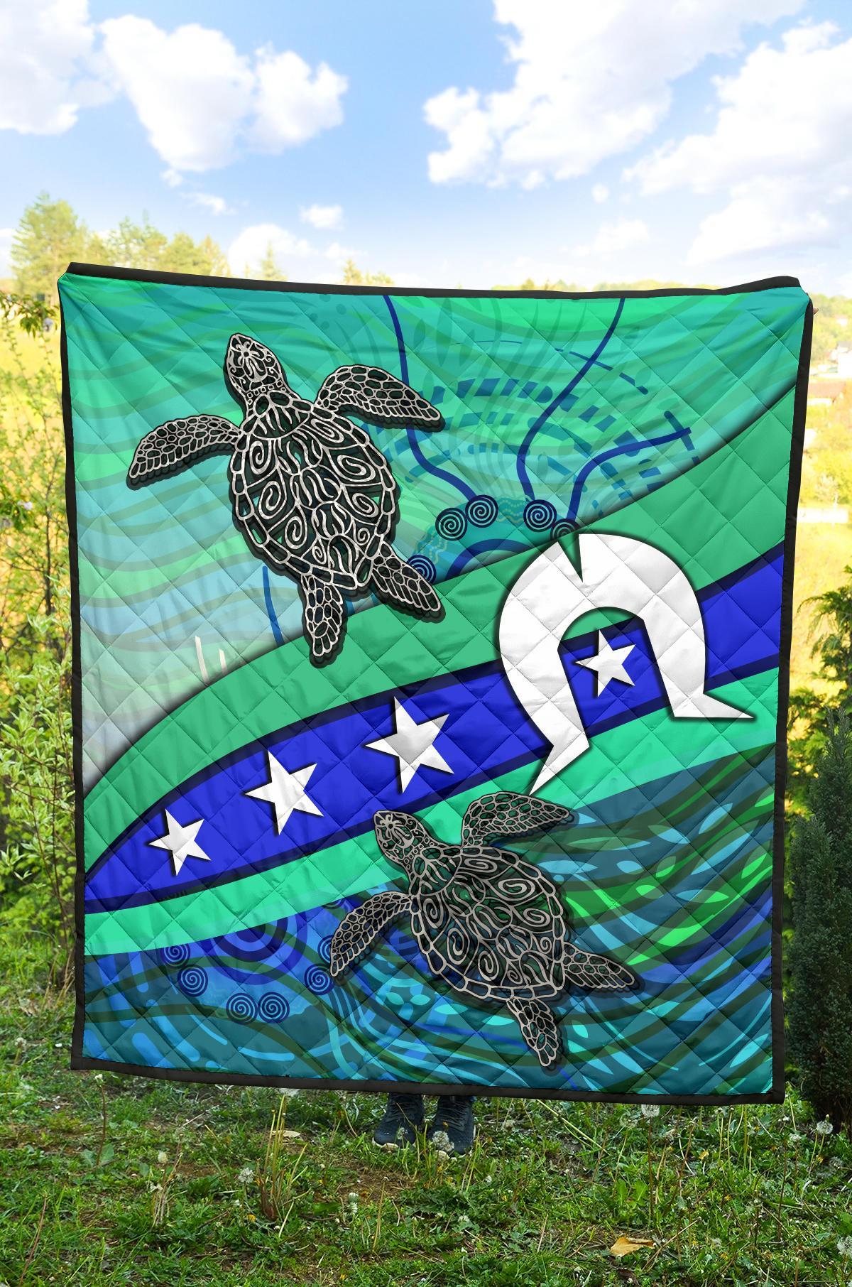 Premium Quilt - Torres Strait Flag And Turtle - Vibe Hoodie Shop