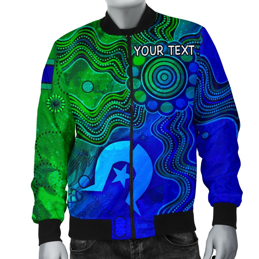 Custom Aboriginal Men's Bomber Jacket, Torres Strait Islands Flag - Vibe Hoodie Shop