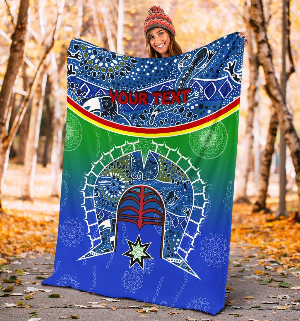 Personalised Premium Blanket - Torres Strait Symbol With Aboriginal Patterns - Vibe Hoodie Shop