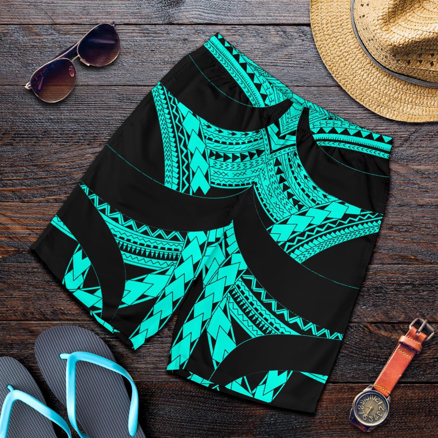 Samoan Tattoo All Over Print Men's Shorts Turquoise - Vibe Hoodie Shop