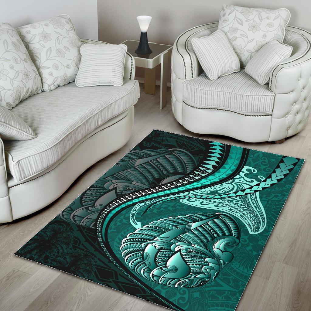 Fish Hook Area Rug Manta Polynesian Turquoise - Vibe Hoodie Shop